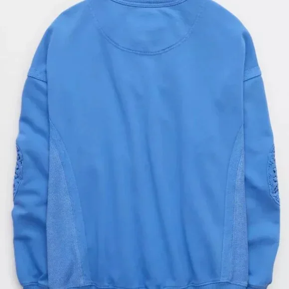 Aerie Keep it Light Crochet Sweatshirt, NWT, Laundry Blue Color, Large - Picture 4 of 10